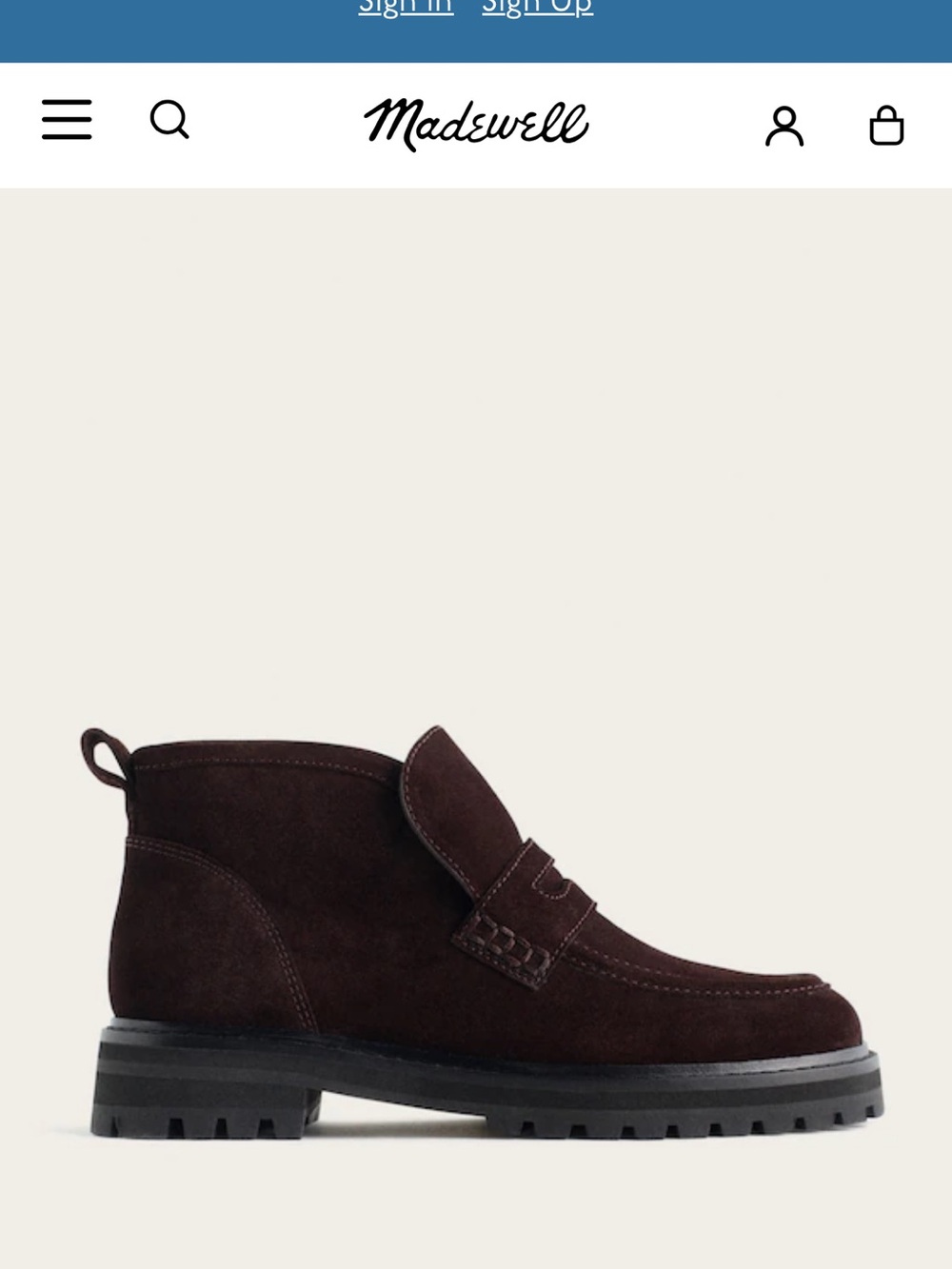 Madewell Women's Dark Brown Suede Lug-Sole Ankle Booties